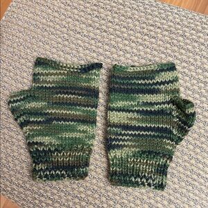 New Hand Crocheting Fingerless Mitts Gloves Camouflage Green Striped Unisex Men